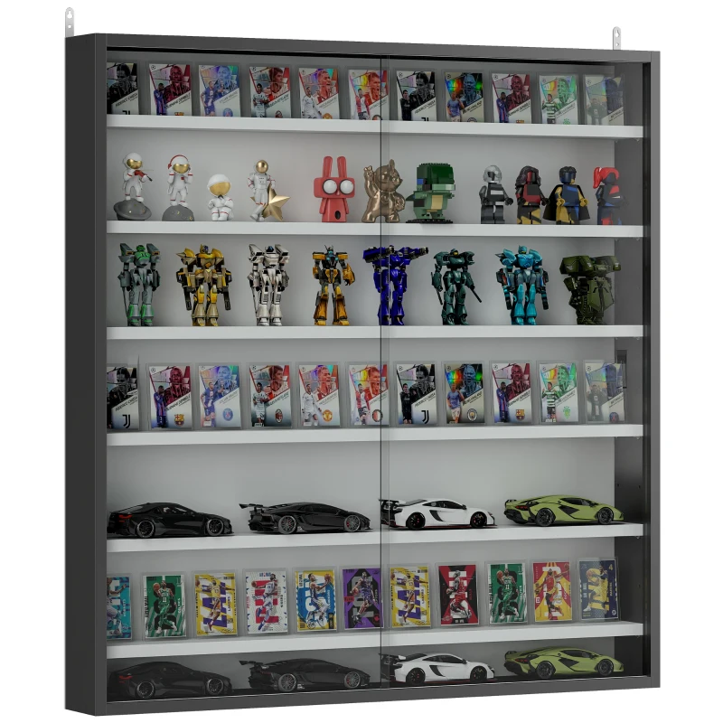 HOMCOM 7-Tier Display Cabinet, Shot Glass Display Case, Glass Curio Cabinet with Glass Doors, Black and White