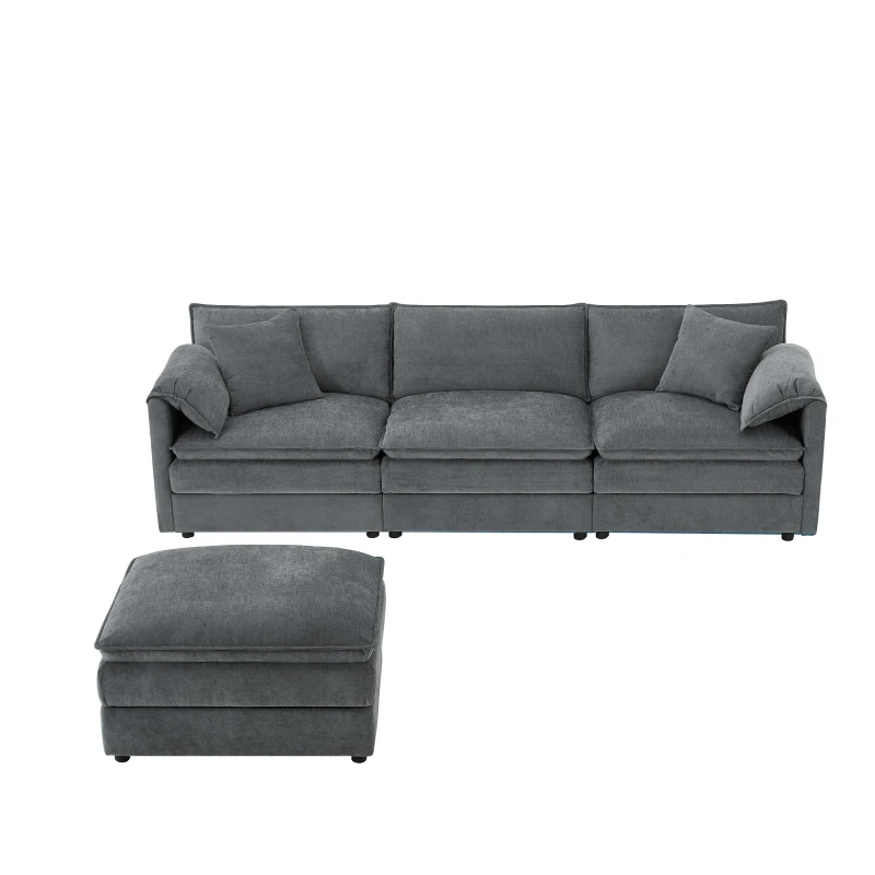 Modular Sectional Sofa with Deep Wide Seats and Cushions, L-Shaped Cloud Couch with Movable Ottoman, 103" L x 59.5" W x 33" H, Dark Gray