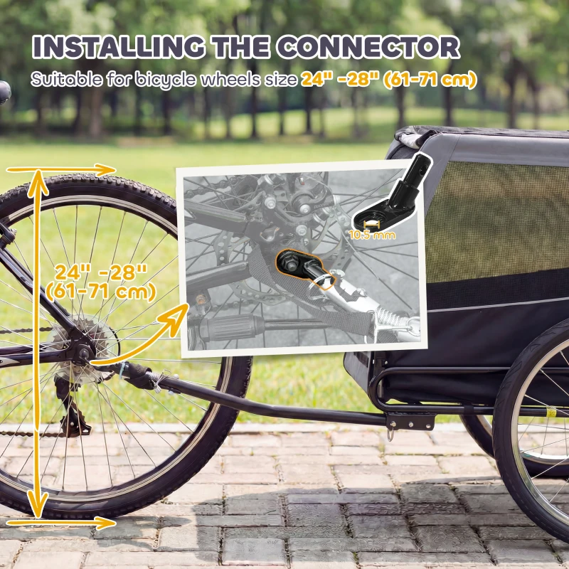 PawHut Dog Bike Trailer, Pet Cart Bicycle Carrier with Support Feet, Large Wheels, 2 Doors