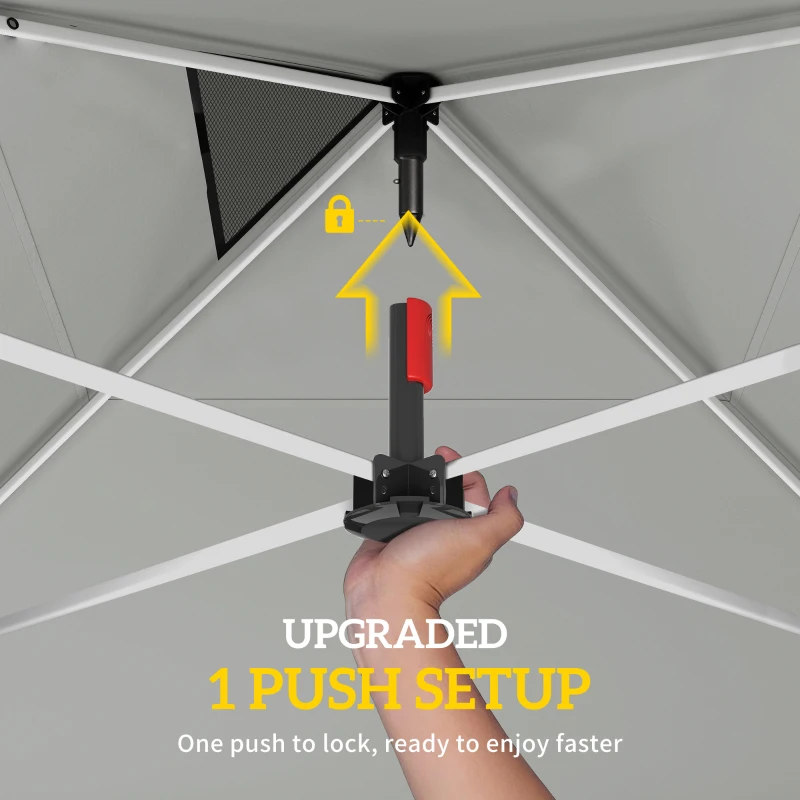 Outsunny 9.6 x 9.6 ft Pop Up Canopy Tent with Pockets, UPF 50+ 1-Button Push Outdoor Instant Canopy with Sandbags, Wheeled Bag