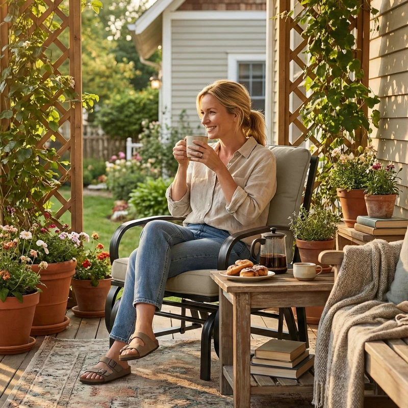 Outsunny Patio Glider, Outdoor Glider Chair with Cushions, Steel Frame, Curved Armrests, Beige