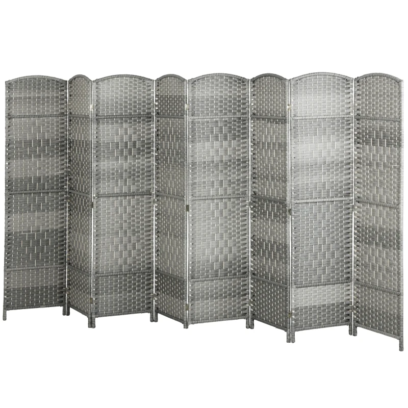 HOMCOM 6 Ft Tall Folding Room Divider, 8 Panel Portable Privacy Screen, Hand-Woven Partition Wall Divider, Mixed Grey