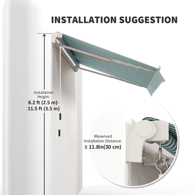 Outsunny 10' x 8' Manual Retractable Awning, Sun Shade Shelter Canopy, with Aluminum Frame and UV Protection for Patio Deck Yard Window Door, Green Stripe