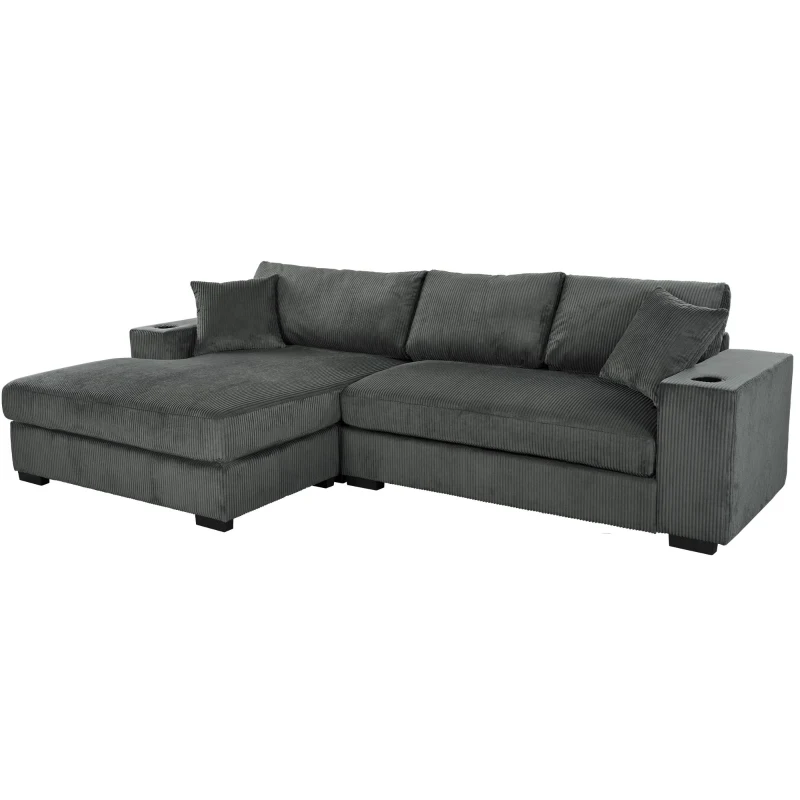 Large Corner Sectional Sofa with Extra-Thick Cushions, Comfortable Upholstered Couch for Living Room, 111.5" L x 59" W x 32" H, Gray