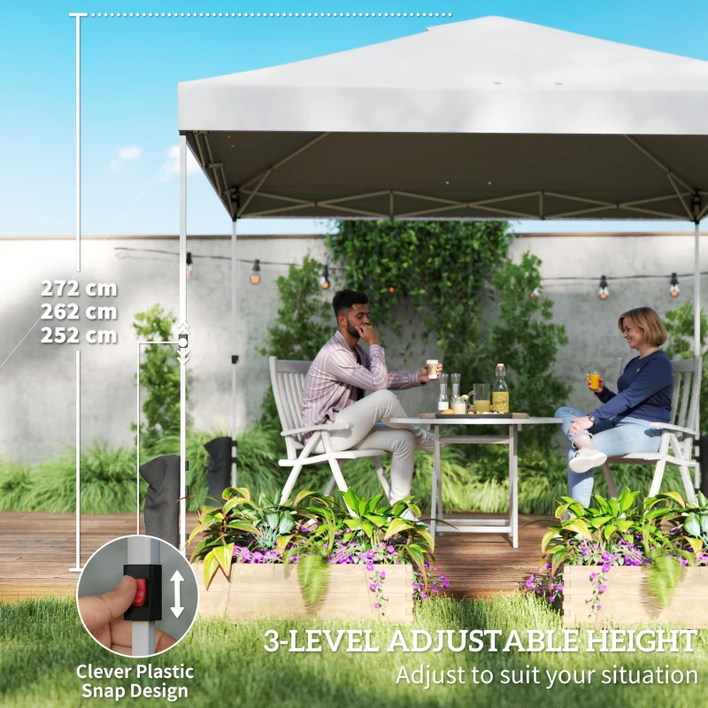 Outsunny 9.6 x 9.6 ft Pop Up Canopy Tent with Pockets, UPF 50+ 1-Button Push Outdoor Instant Canopy with Sandbags, Wheeled Bag