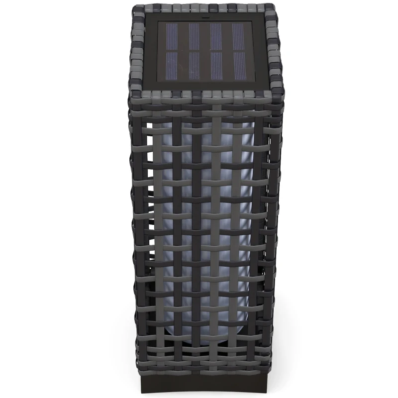 Outsunny Wicker Solar Outdoor Lamp, Decorative Floor Lamp with Auto On/Off LED Lights, IP44 for Patio, Porch, Pathway, Grey