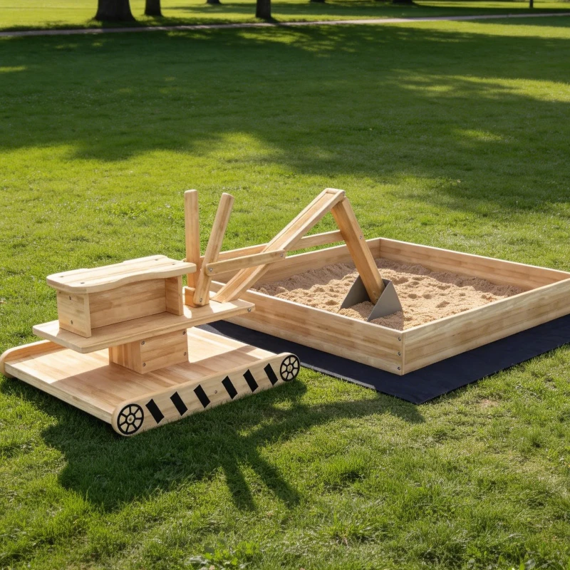 Qaba Wooden Sandbox with Digger, Kids Sandbox with 360° Rotating Seat & Bottom Liner, 72" x 35" x 22"