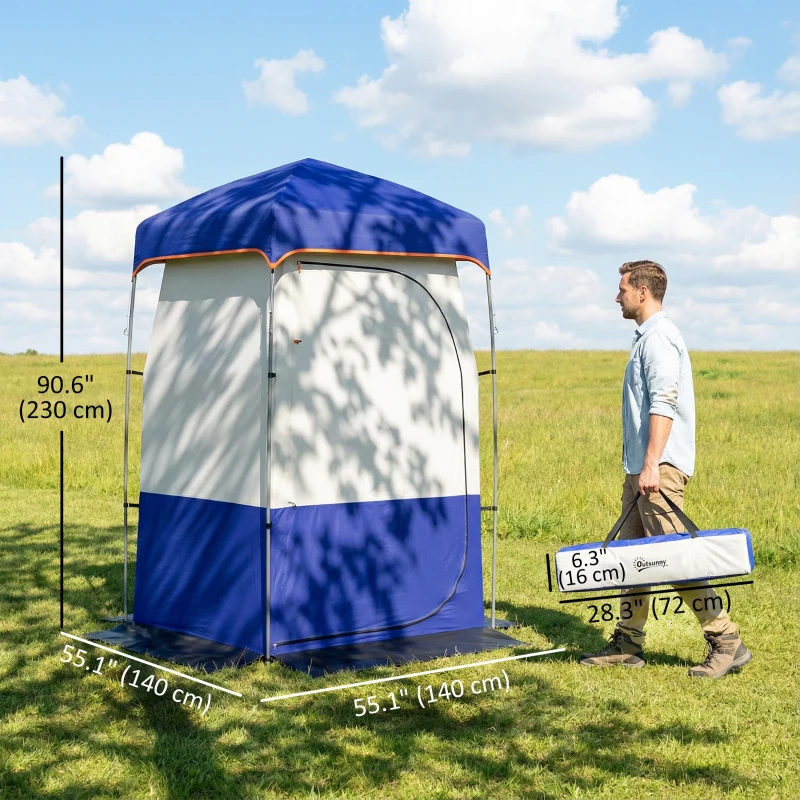 Outsunny Camping Shower Tent, Portable Privacy Shelter with Solar Shower Bag, Removable Floor and Carrying Bag, Blue