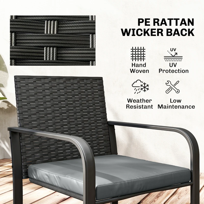 Outsunny Outdoor Bistro Set, 3 Piece Wicker Patio Furniture with Mesh Seat, Glass Table, Cushions for Porch, Balcony, Grey