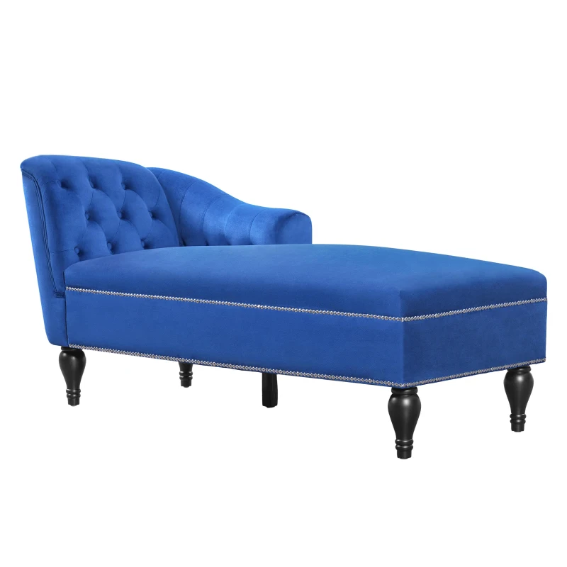 Exquisite Chaise Lounge with Button-Tufted Design and Nailhead Trim, Right-Arm Facing Chaise for Living Room, 58" L x 26.5" W x 28.5" H, Blue