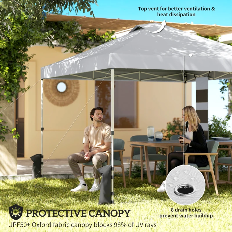Outsunny 9.6 x 9.6 ft Pop Up Canopy Tent with Pockets, UPF 50+ 1-Button Push Outdoor Instant Canopy with Sandbags, Wheeled Bag