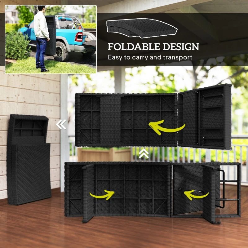 Outsunny Patio Lounger, Folding Wicker Outdoor Chaise Lounge with 4-Level Adjustable Backrest, Black