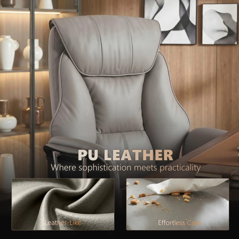 HOMCOM Massage Office Chair with 6 Points Vibration, Executive Desk Chair with High Back, PU Leather, Footrest, Gray