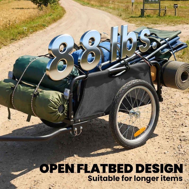 Soozier Bike Cargo Trailer, Bicycle Trailer Wagon Cart with Quick Release 16" Pneumatic Wheels, Aluminum Rims, Red Flag, Gray