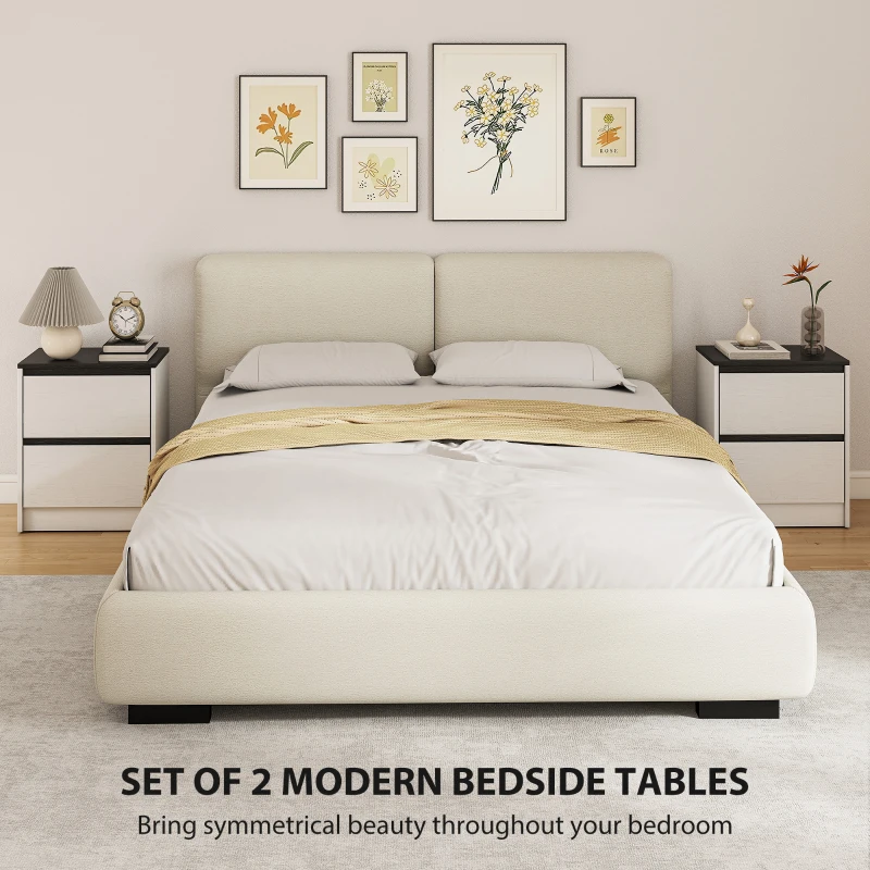 HOMCOM Nightstands Set of 2, Modern Bedside Tables with 2 Drawers, End Side Tables for Bedroom, White