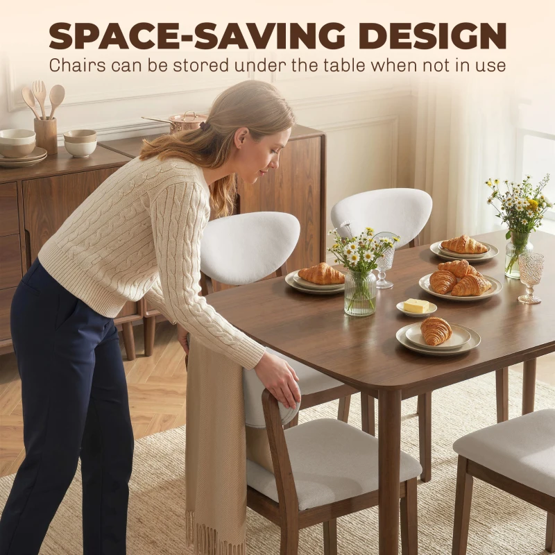 HOMCOM 5-Piece Dining Table Set for 4, Mid-Century Modern Kitchen Table and Chairs, Cream White