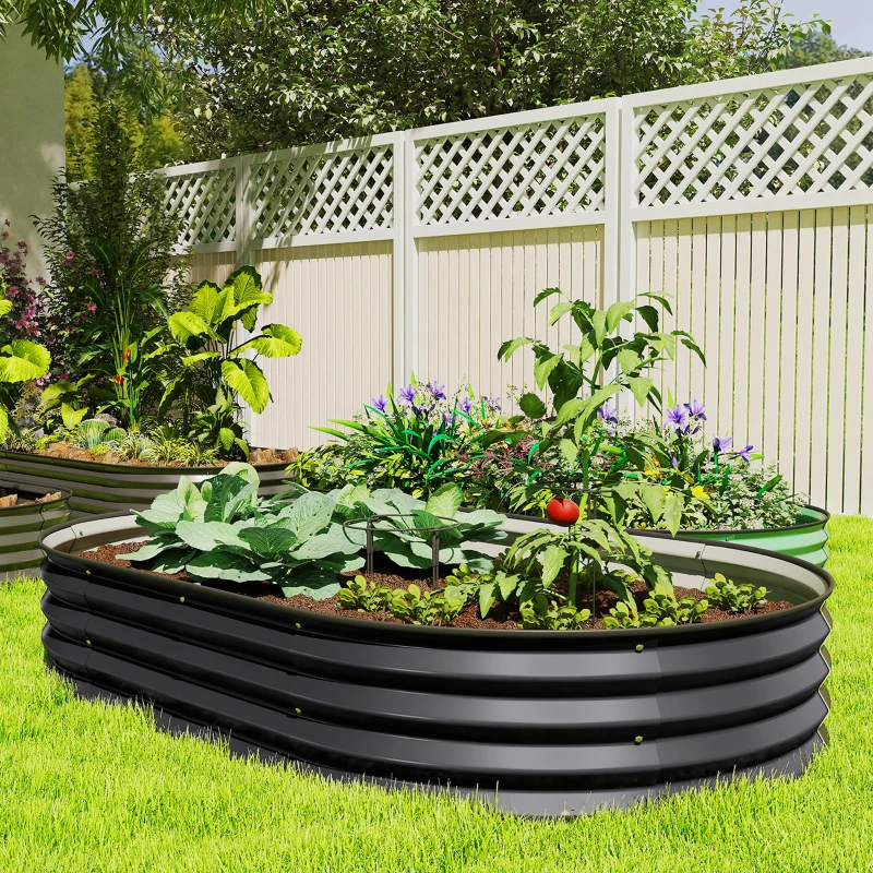 Outsunny 5' x 3' x 1' Large Outdoor Planter Box, Galvanized Raised Garden Bed with Metal Plant Stake, Black