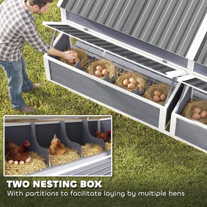 PawHut Wooden Chicken Coop, Outdoor Hen House with 2 Feeders, 2 Nesting Boxes, 2 Roosting Bars, Ramps, Waterproof Roof