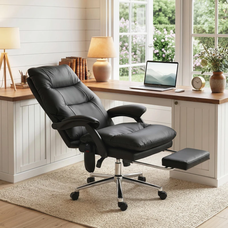 HOMCOM Massage Office Chair with 6-Point Vibration, Pet-Friendly Faux Leather Ergonomic Executive Desk Chair, Black