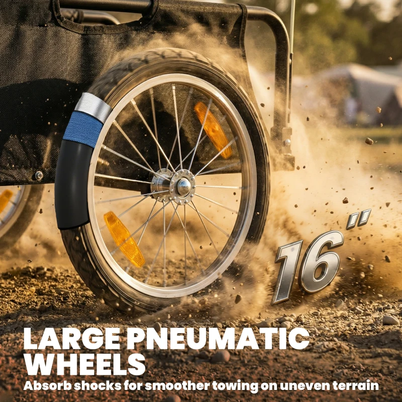 Soozier Bike Cargo Trailer, Bicycle Trailer Wagon Cart with Quick Release 16" Pneumatic Wheels, Aluminum Rims, Red Flag, Black