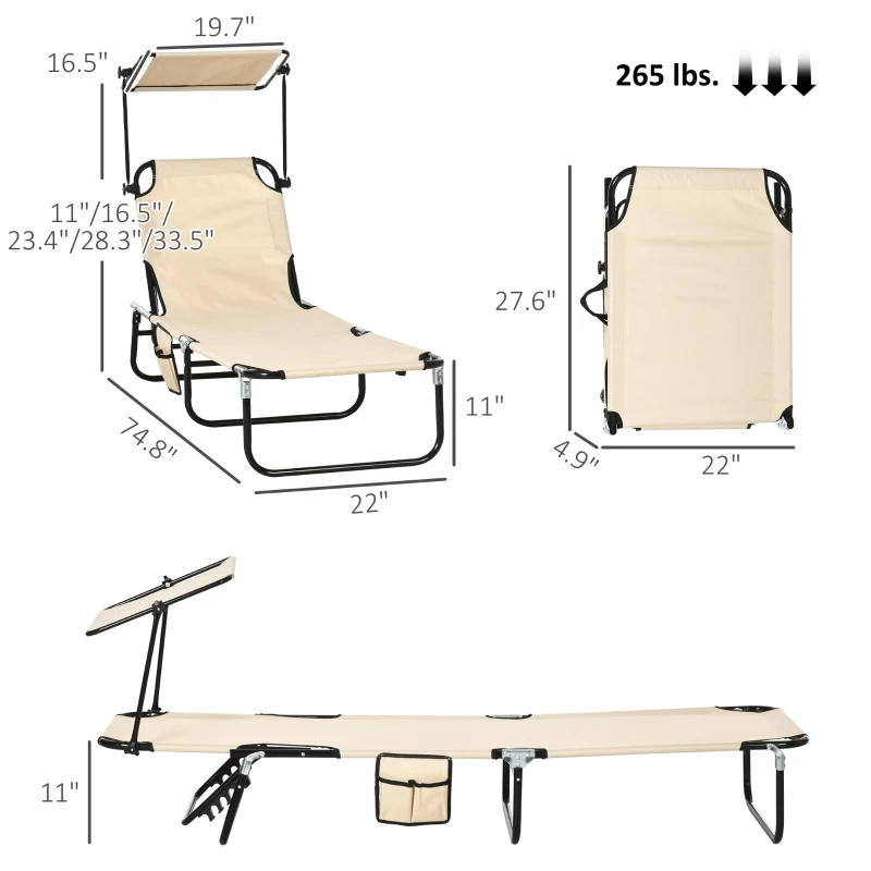 Outsunny Chaise Lounge Pool Lounge Chairs Set of 2, Outdoor Sun Tanning Chairs, Reclining Back, Steel Frame and Side Pocket, Tan