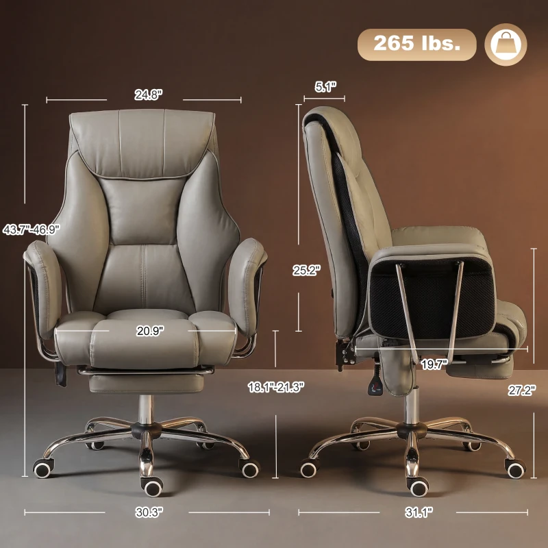 HOMCOM Massage Office Chair with 6 Points Vibration, Executive Desk Chair with High Back, PU Leather, Footrest, Gray