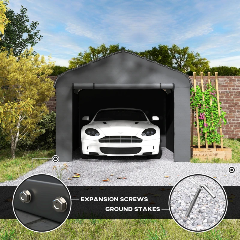 Outsunny 10' x 15' Metal Carport, Heavy Duty Garage Car Canopy with Galvanized Metal Roof and Removable Sidewalls, Dark Gray