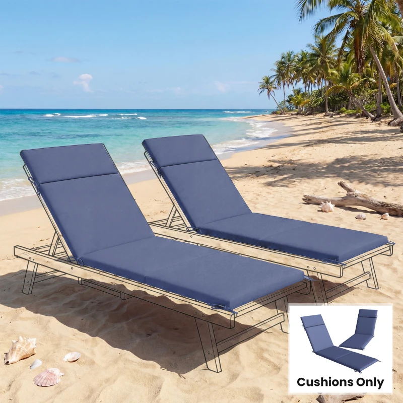 Outsunny Outdoor Chaise Lounge Cushions Set of 2 with 6 Ties, High-Density Foam, for Patio and Poolside, Navy Blue