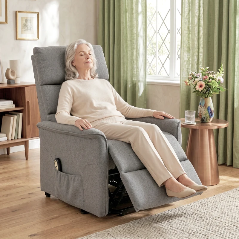 HOMCOM Lift Chair for Elderly, Power Chair Recliner with Remote Control, Side Pockets for Living Room, Dark Grey