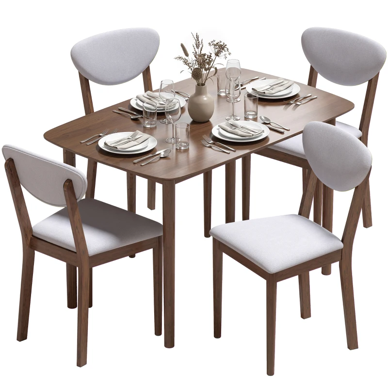 HOMCOM 5-Piece Dining Table Set for 4, Mid-Century Modern Kitchen Table and Chairs, Light Gray