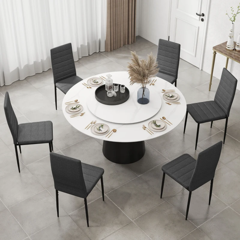 HOMCOM Modern Dining Chairs, Set of 6, High Back Linen Fabric Upholstery and Metal Legs for the Living Room, Home, Grey