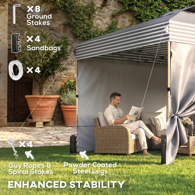 Outsunny 10 x 10 ft Pop Up Canopy Tent with 4 Sidewalls, UPF 50+ 1-Button Push Outdoor Instant Canopy with Wheeled Bag, Dark Grey