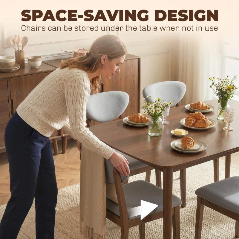 HOMCOM 5-Piece Dining Table Set for 4, Mid-Century Modern Kitchen Table and Chairs, Light Gray