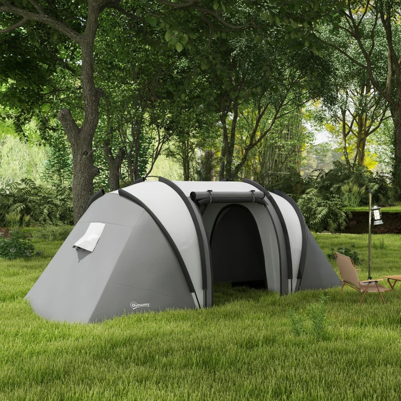 Outsunny Camping Tent with 2 Bedrooms and Living Area, 3000mm Waterproof Family Tent, for Fishing Hiking Festival, Grey