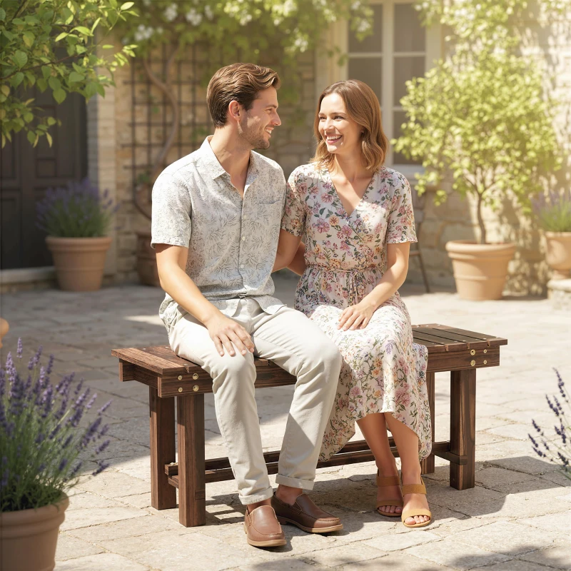 Outsunny Garden Bench 0.8" Seater Outdoor Bench with Storage Shelf 35.4" Carbonized Wood