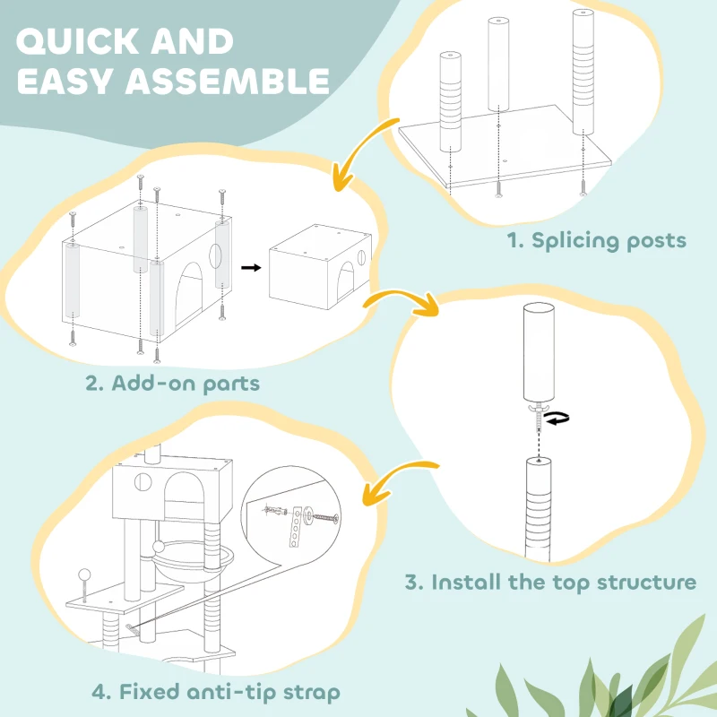 PawHut 91"-98" Floor to Ceiling Cat Tree with 2 Condos, Hammock and Sisal Scratching Posts, for Indoor, Dark Grey