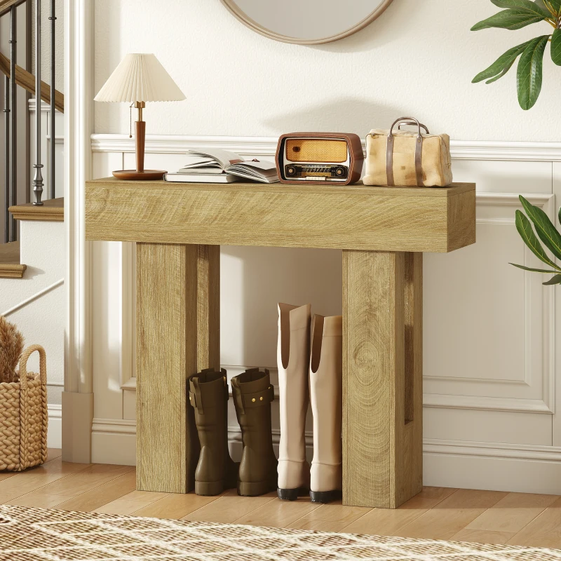 HOMCOM 42 Inch Console Table, Sofa Table Behind the Couch with Thickened Tabletop for Living Room, Hallway, Entrance, Oak