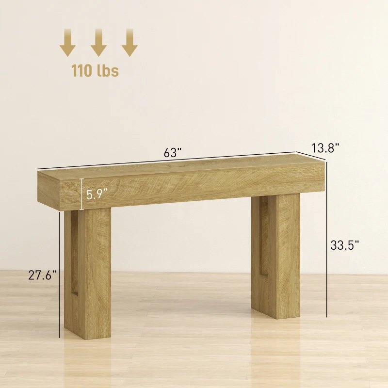 HOMCOM 63 Inch Console Table, Sofa Table Behind the Couch with Thickened Tabletop for Living Room, Hallway, Entrance, Oak