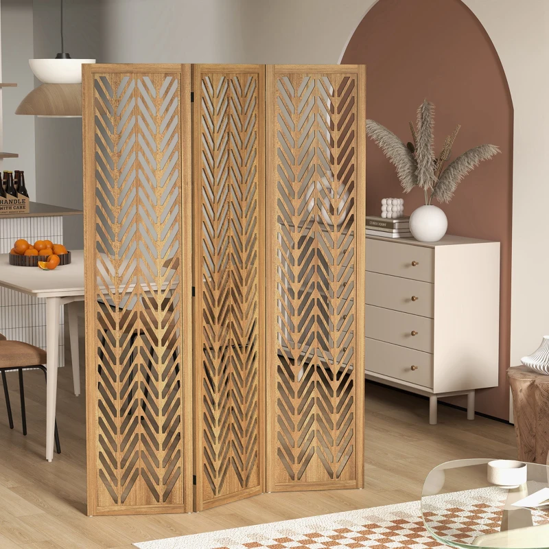 HOMCOM 3 Panel Room Divider, 5.6ft Tall Wood Folding Privacy Screens, Freestanding Partition Wall Dividers, Light Brown