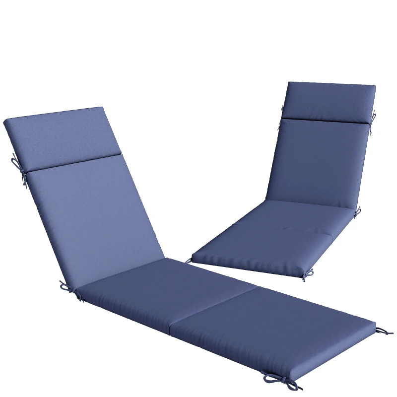 Outsunny Outdoor Chaise Lounge Cushions Set of 2 with 6 Ties, High-Density Foam, for Patio and Poolside, Navy Blue