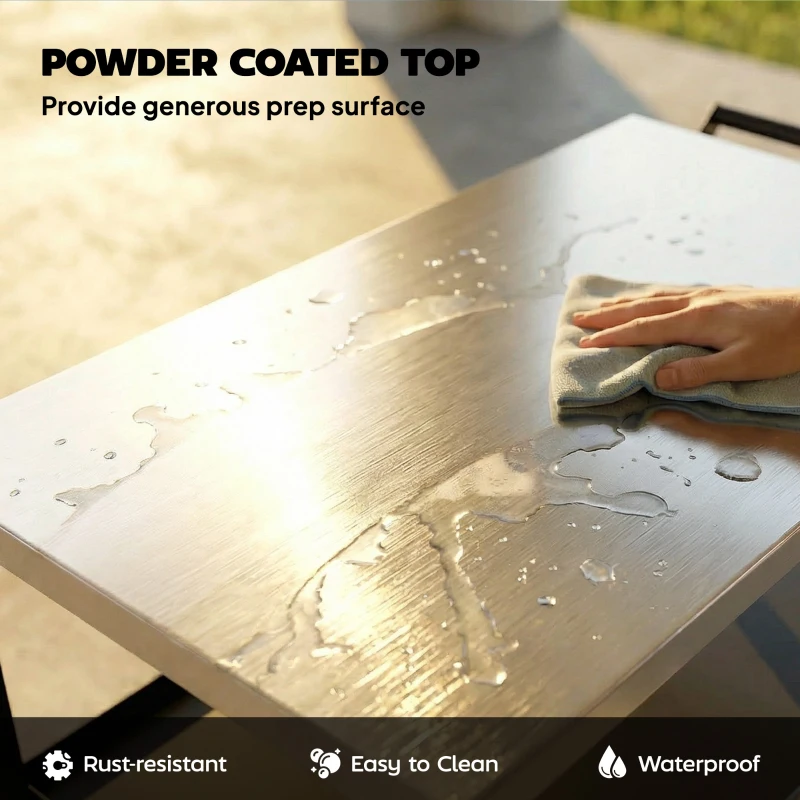 Outsunny Outdoor Grill Cart with Stainless Steel Top, Three-Tier Pizza Oven Stand, BBQ Cart on Wheels, Black