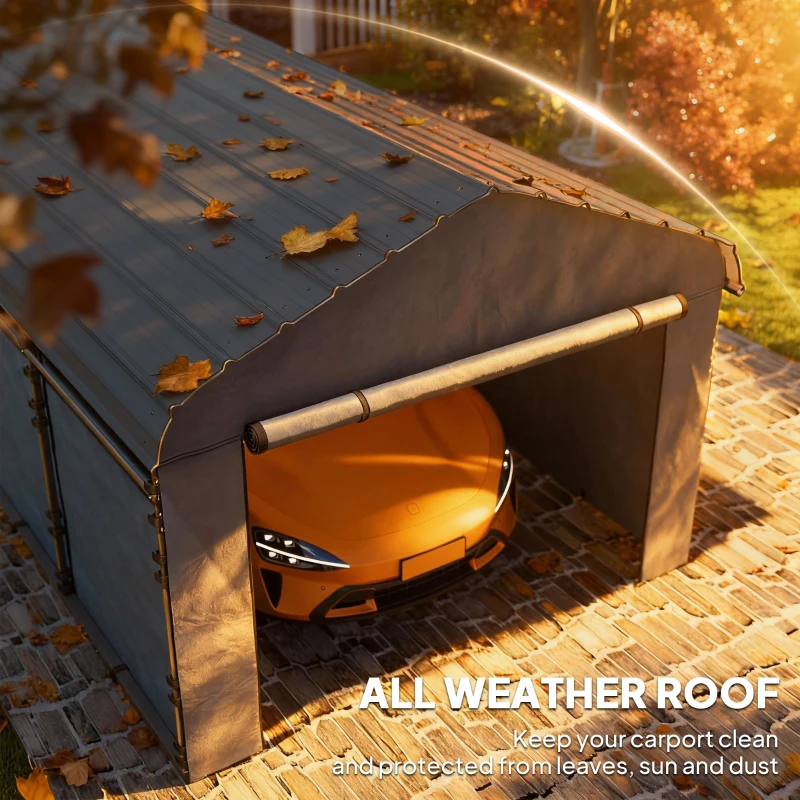 Outsunny 10' x 15' Metal Carport, Heavy Duty Garage Car Canopy with Galvanized Metal Roof and Removable Sidewalls, Dark Gray