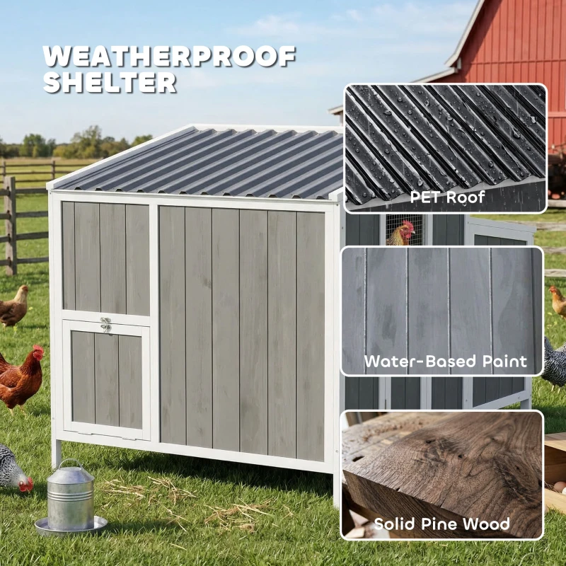 PawHut Chicken Coop, Wooden Chicken House for 4-6 Hens, Outdoor Hen House with Nesting Box, Pull-Out Tray and Weatherproof Roof