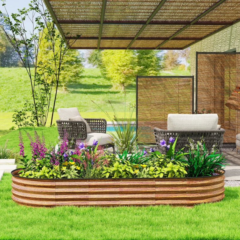 Outsunny 7' x 3' x 1' Large Outdoor Planter Box, Galvanized Raised Garden Bed with Metal Plant Stake, Brown