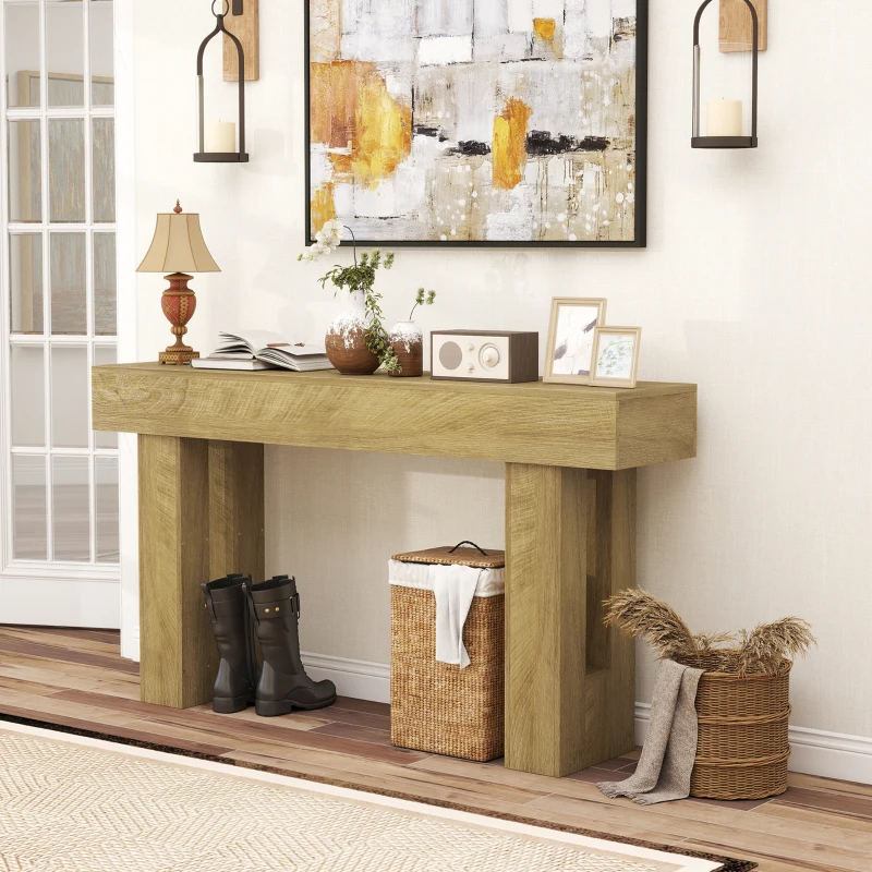 HOMCOM 63 Inch Console Table, Sofa Table Behind the Couch with Thickened Tabletop for Living Room, Hallway, Entrance, Oak