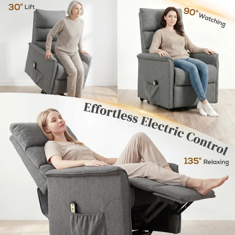 HOMCOM Lift Chair for Elderly, Power Chair Recliner with Remote Control, Side Pockets for Living Room, Dark Grey