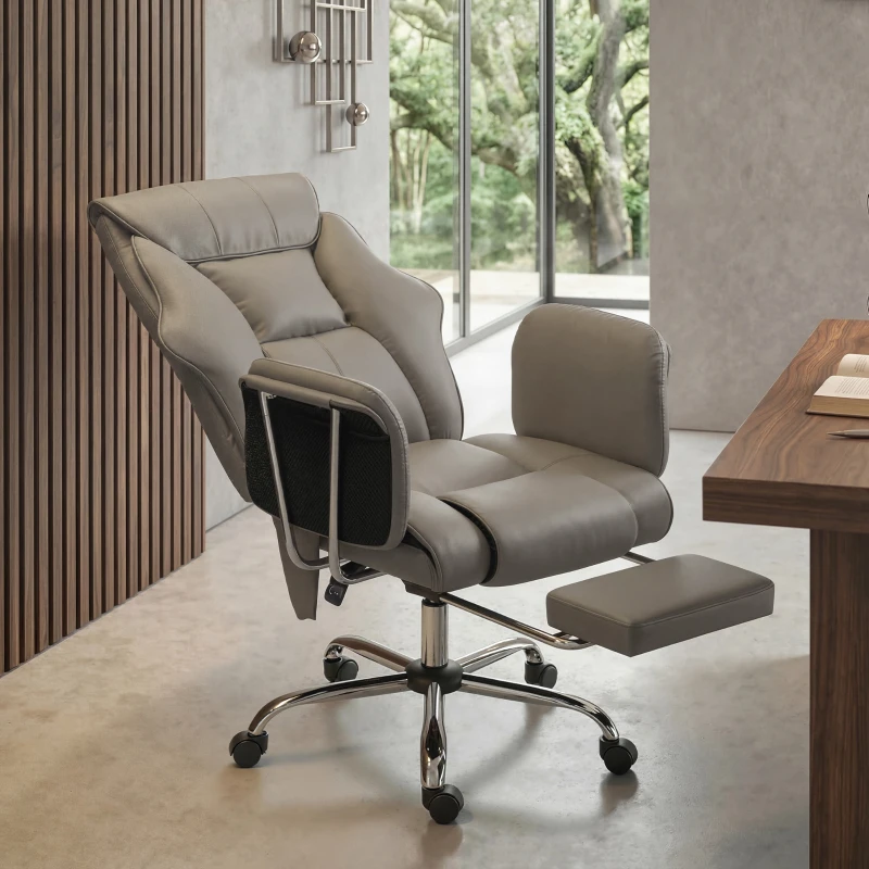 HOMCOM Massage Office Chair with 6 Points Vibration, Executive Desk Chair with High Back, PU Leather, Footrest, Gray