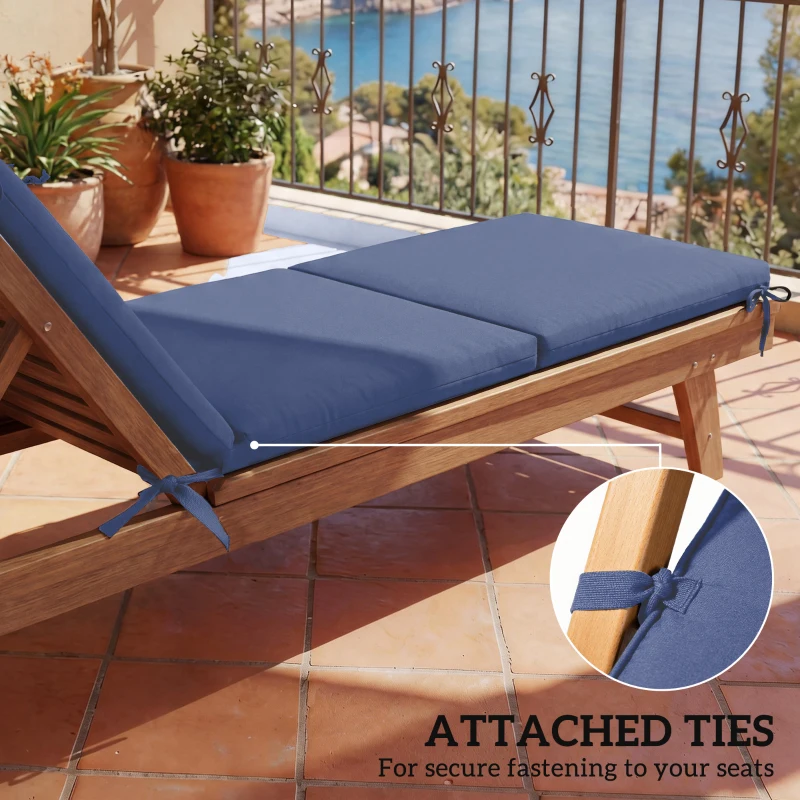 Outsunny Outdoor Chaise Lounge Cushions Set of 2 with 6 Ties, High-Density Foam, for Patio and Poolside, Navy Blue