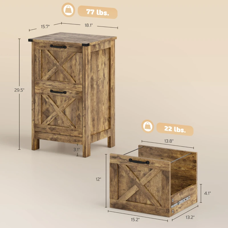 HOMCOM Vertical File Cabinet with 2 Drawers, Rustic Farmhouse Office Storage Cabinet for A4, Letter Size, Rustic Brown