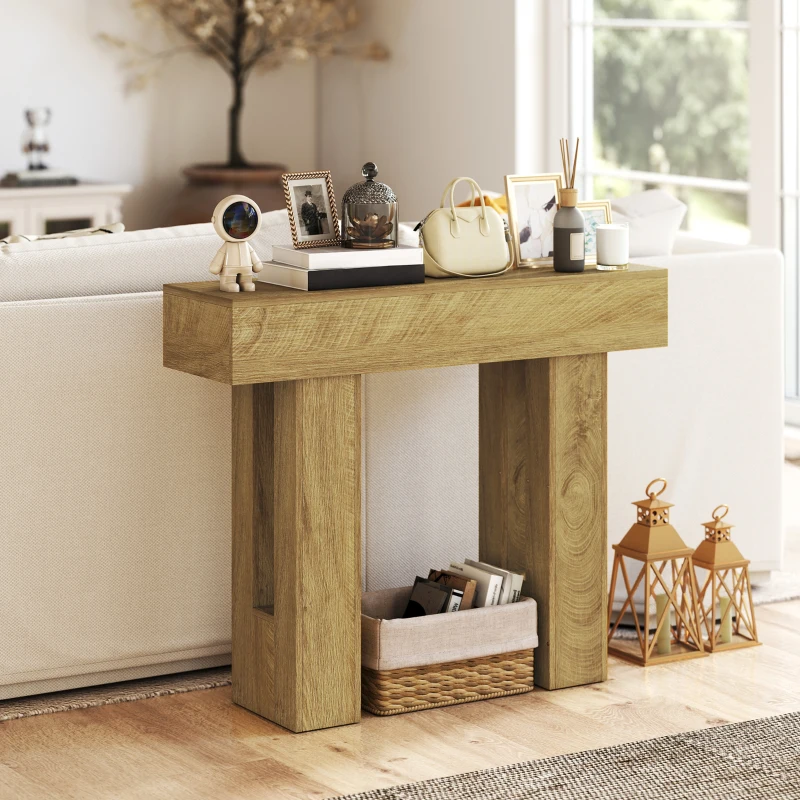 HOMCOM 42 Inch Console Table, Sofa Table Behind the Couch with Thickened Tabletop for Living Room, Hallway, Entrance, Oak